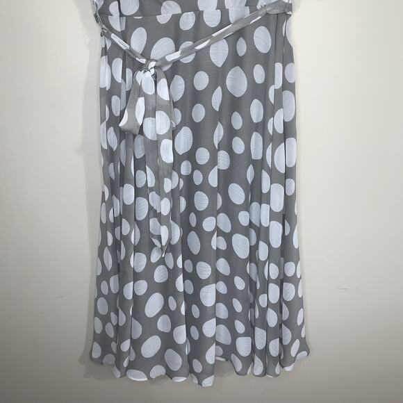 MSK Polka Dot Dress Women Size 16 Gray A Line Sleeveless Midi Length Chiffon - Picture 3 of 14